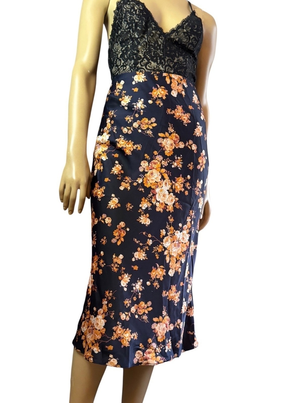Womens XS Satin Midi Skirt Navy Rose Whimsigoth Dark Academia Quiet Luxury